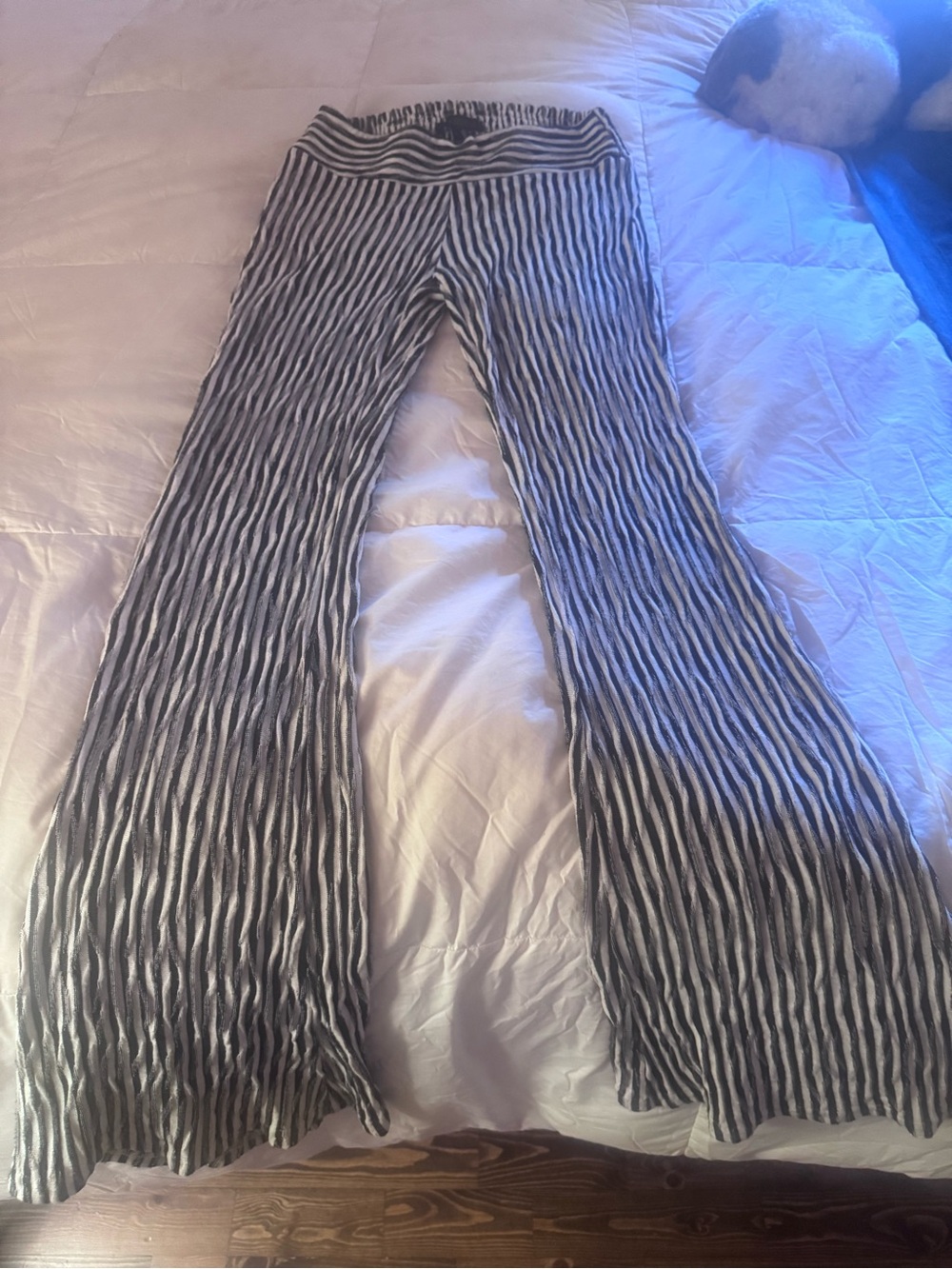 Hot & Delicious Black and White Striped Ribbed Flare Pants